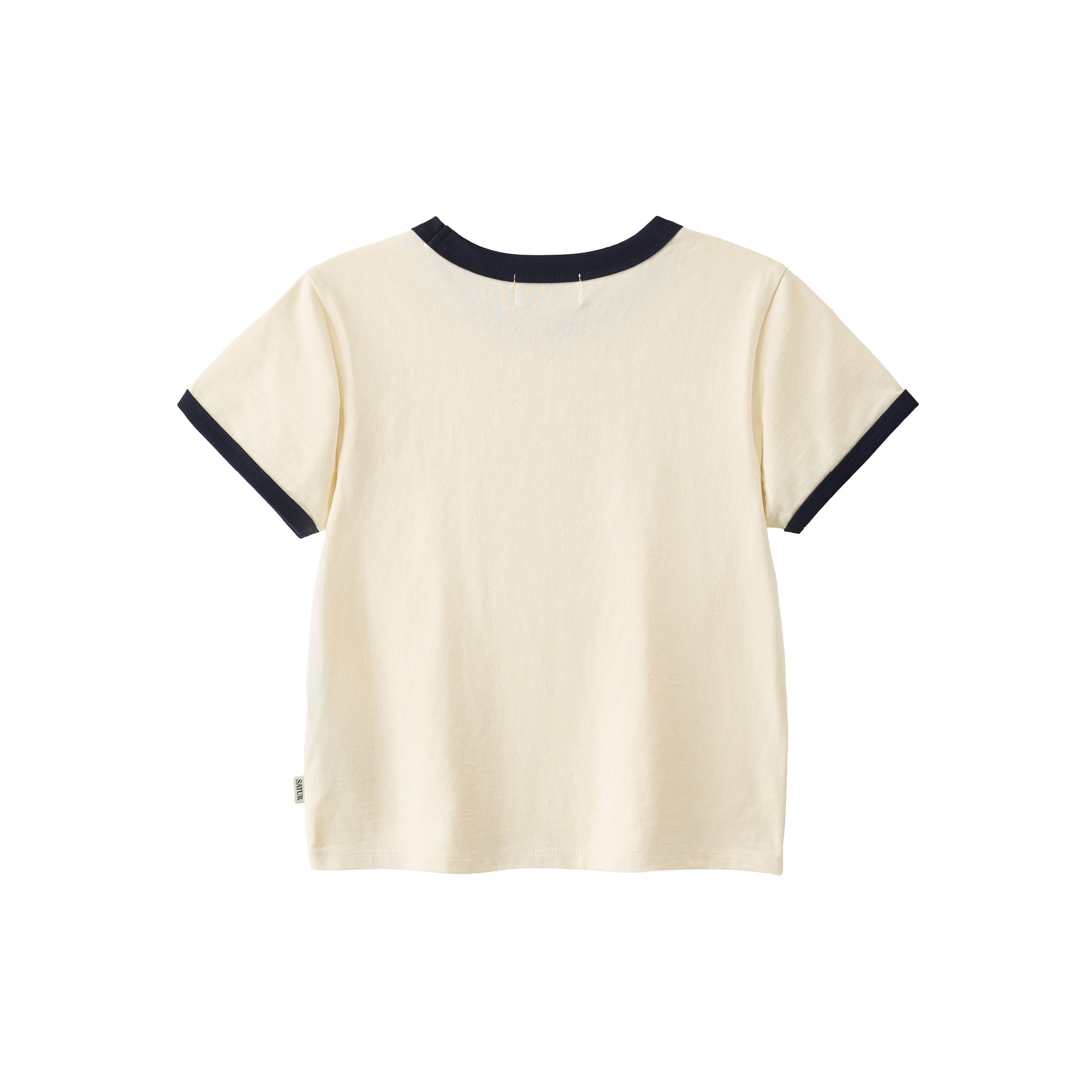 SATUR Bon Voyage Ringer T Shirt Cream kids cotton tee contrast collar sleeves graphic logo casual apparel