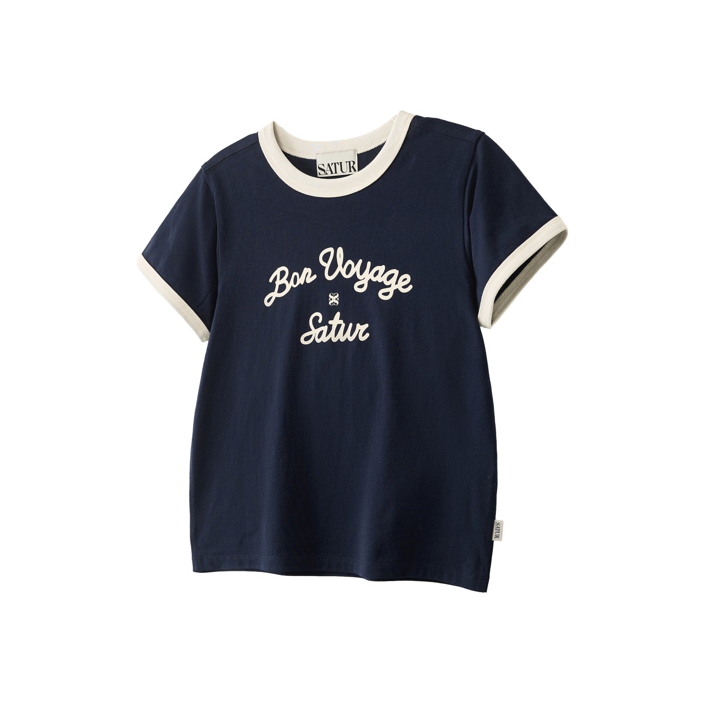 SATUR Bon Voyage Ringer T Shirt Navy kids cotton tee contrast collar sleeves graphic logo casual apparel