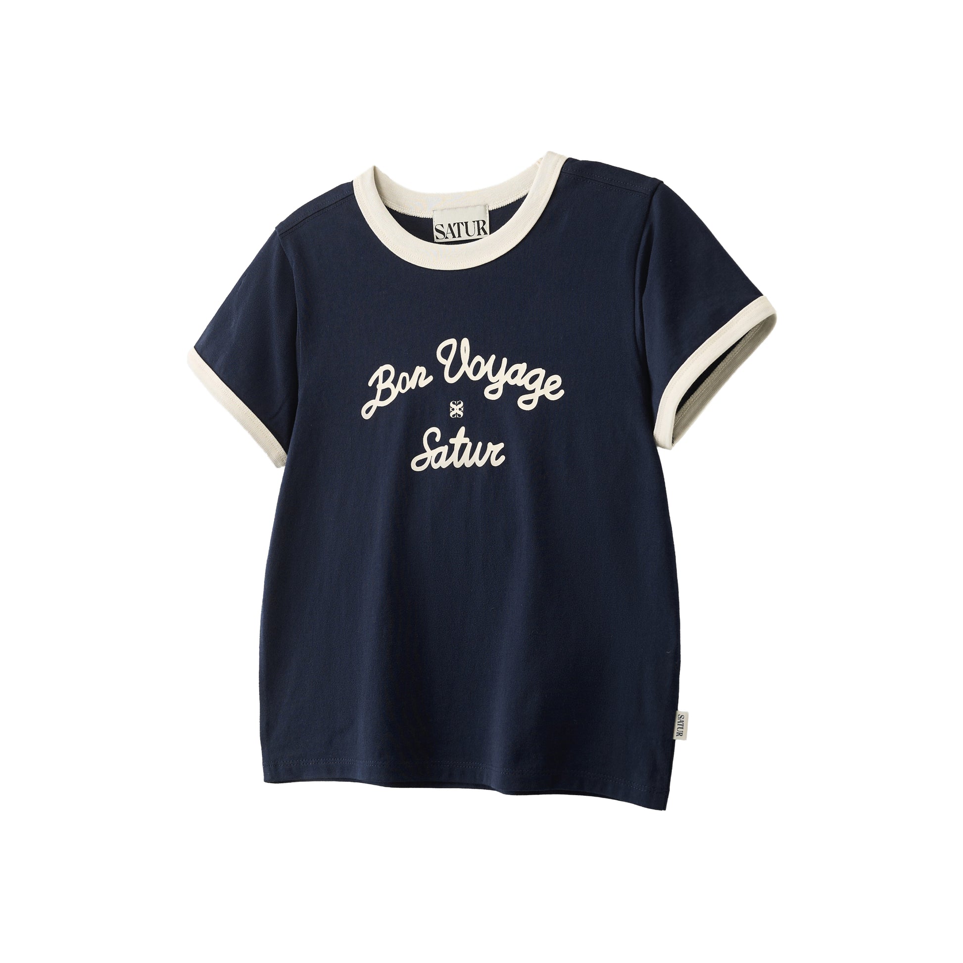SATUR Bon Voyage Ringer T Shirt Navy kids cotton tee contrast collar sleeves graphic logo casual apparel