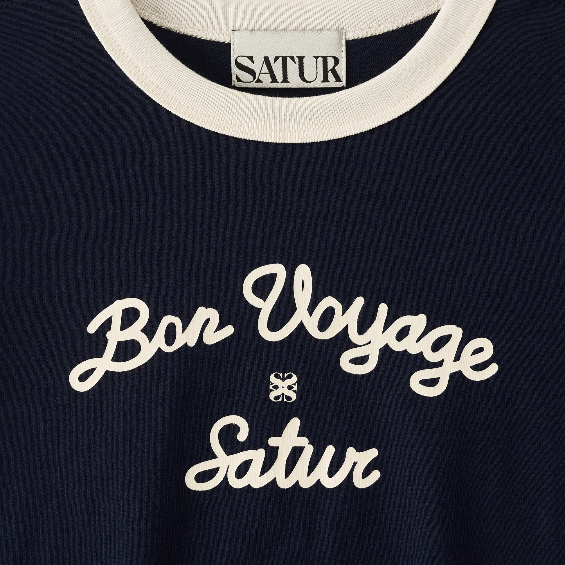 SATUR Bon Voyage Ringer T Shirt Navy kids cotton tee contrast collar sleeves graphic logo casual apparel