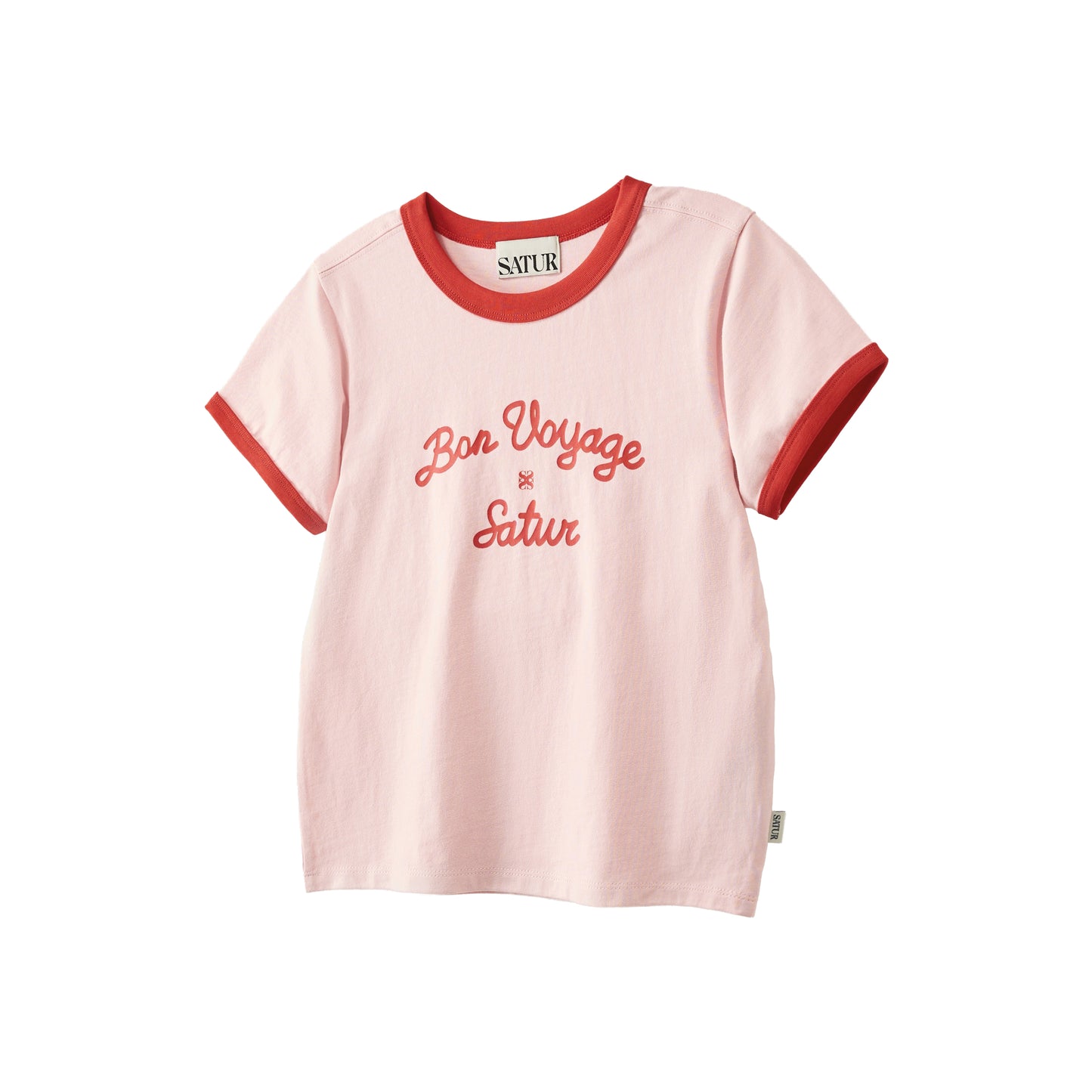 SATUR Bon Voyage Ringer T Shirt Pink kids cotton tee contrast collar sleeves graphic logo casual apparel