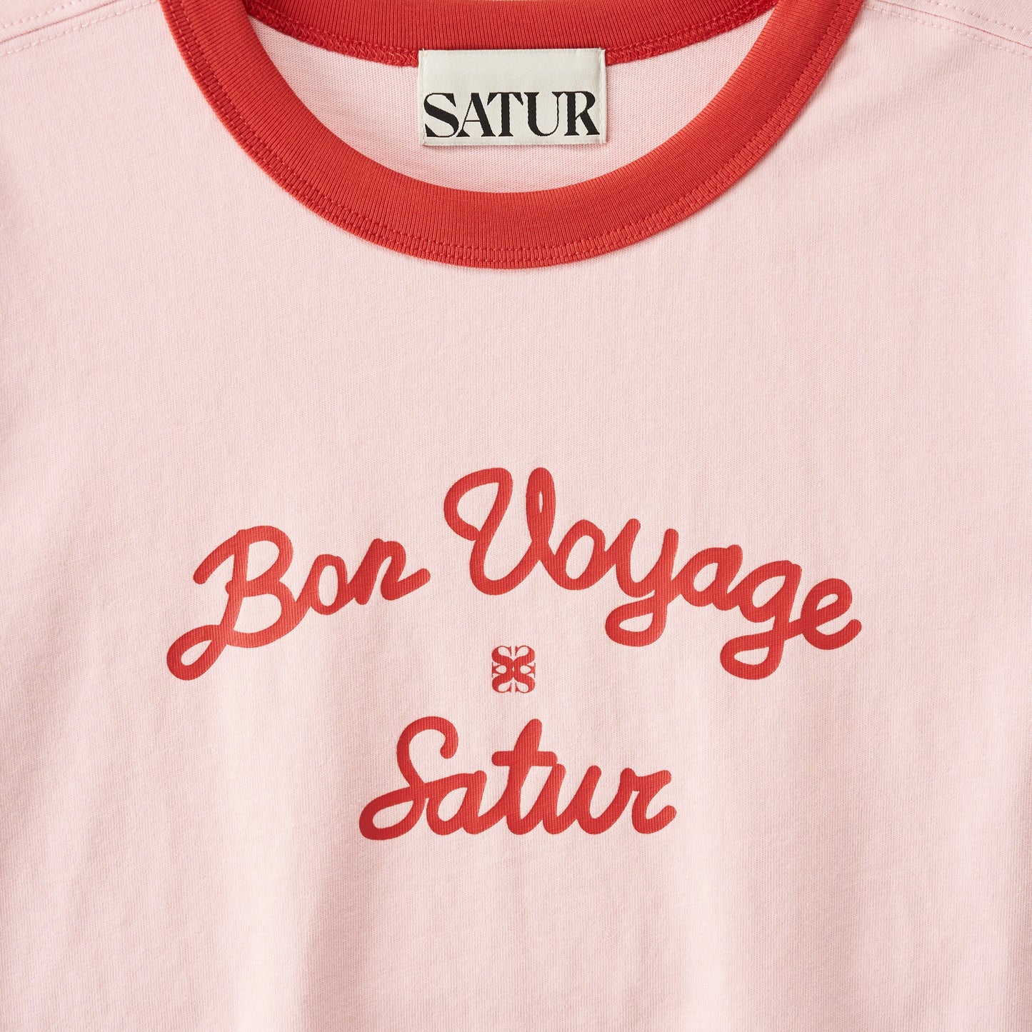 SATUR Bon Voyage Ringer T Shirt Pink kids cotton tee contrast collar sleeves graphic logo casual apparel