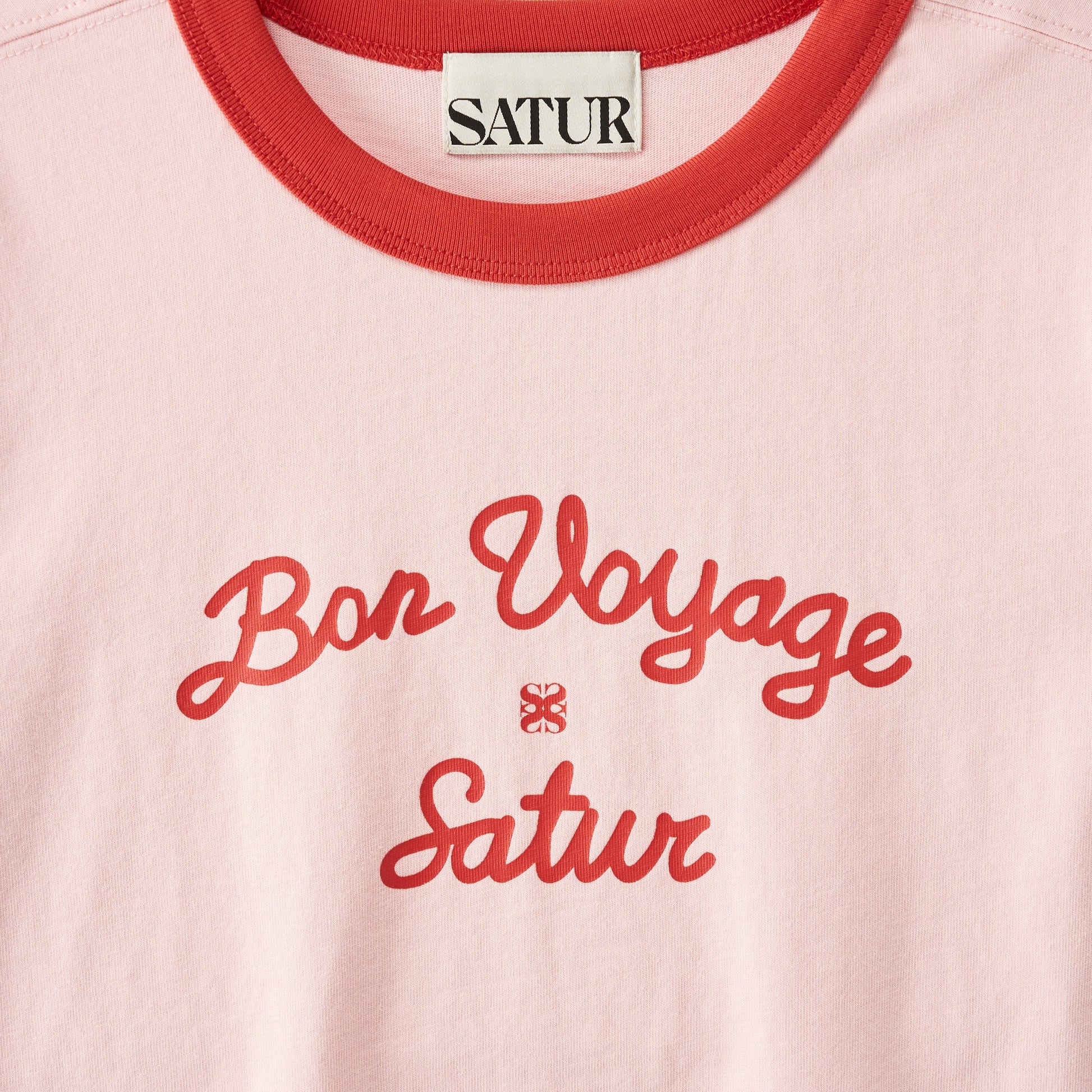 SATUR Bon Voyage Ringer T Shirt Pink kids cotton tee contrast collar sleeves graphic logo casual apparel