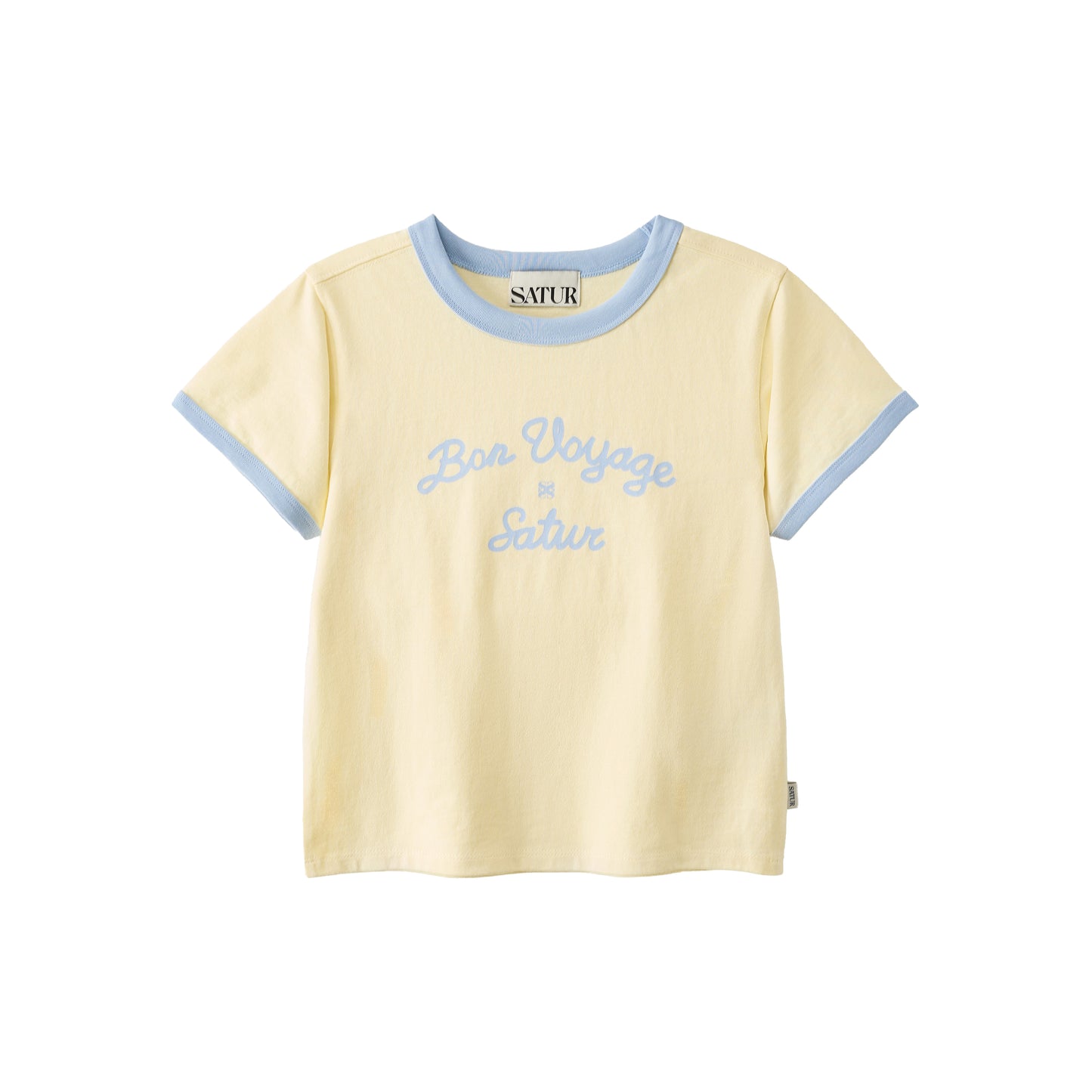 SATUR Bon Voyage Ringer T Shirt Yellow kids cotton tee contrast collar sleeves graphic logo casual apparel