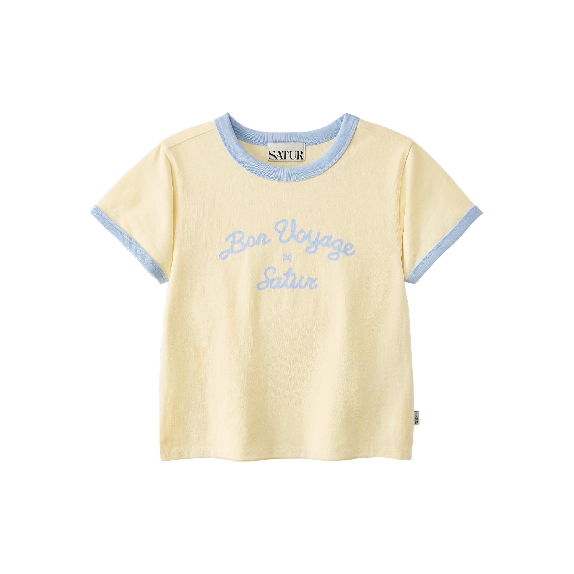 SATUR Bon Voyage Ringer T Shirt Yellow kids cotton tee contrast collar sleeves graphic logo casual apparel