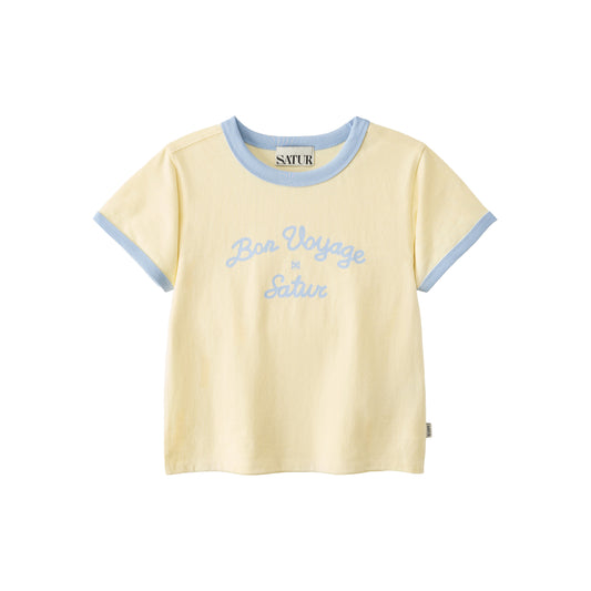 SATUR Bon Voyage Ringer T Shirt Yellow kids cotton tee contrast collar sleeves graphic logo casual apparel