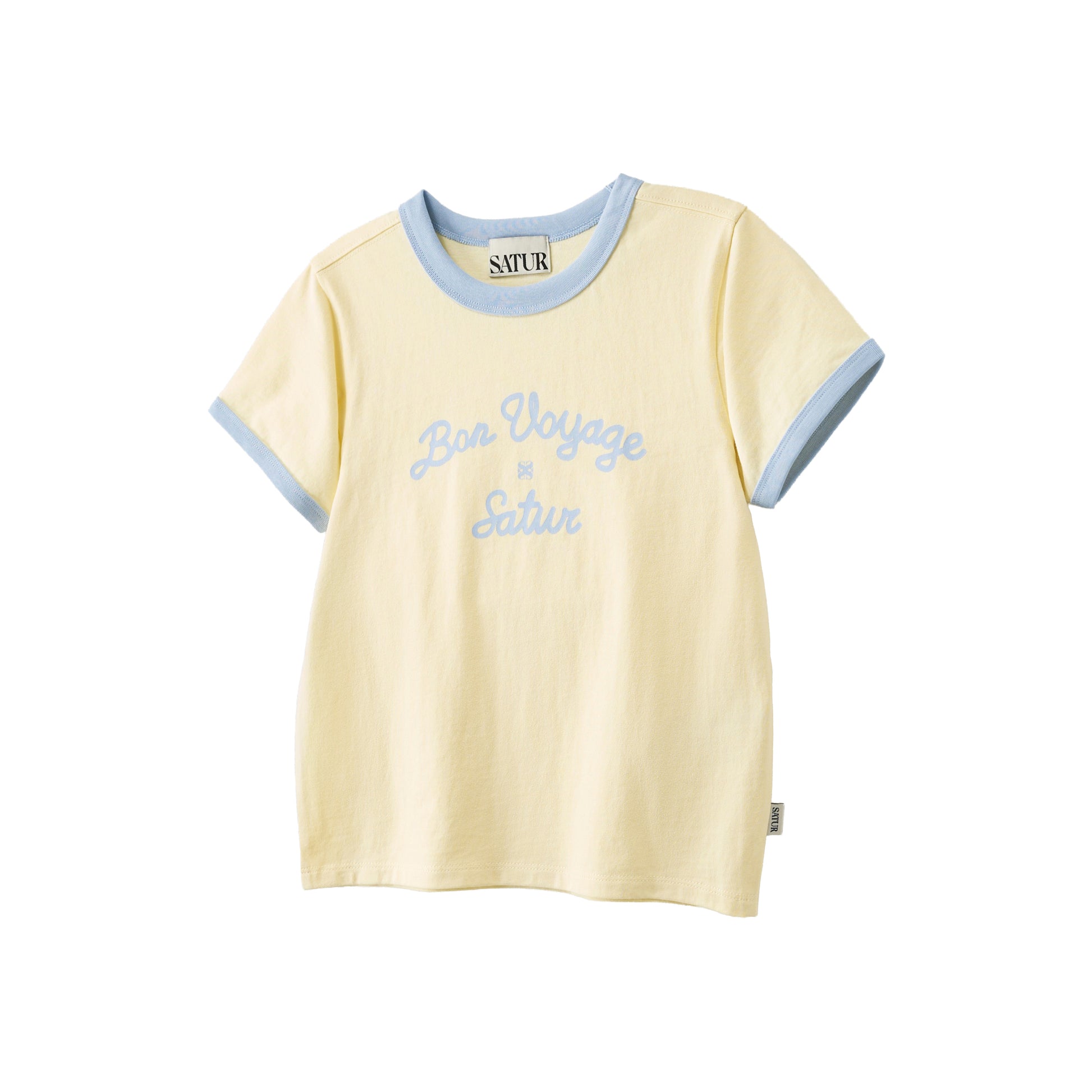 SATUR Bon Voyage Ringer T Shirt Yellow kids cotton tee contrast collar sleeves graphic logo casual apparel