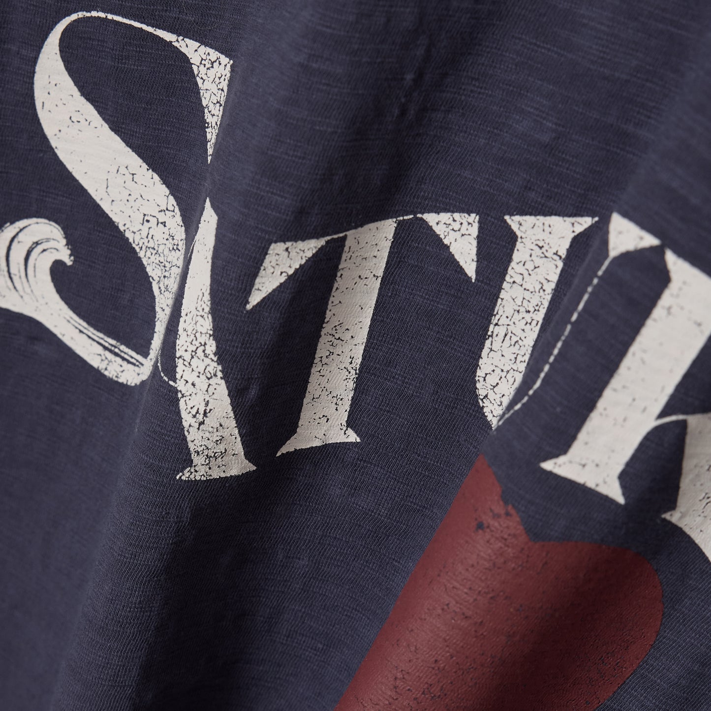 SATUR Wave Logo Regular Fit Slub T-Shirt Navy graphic tee slub fabric vintage casual