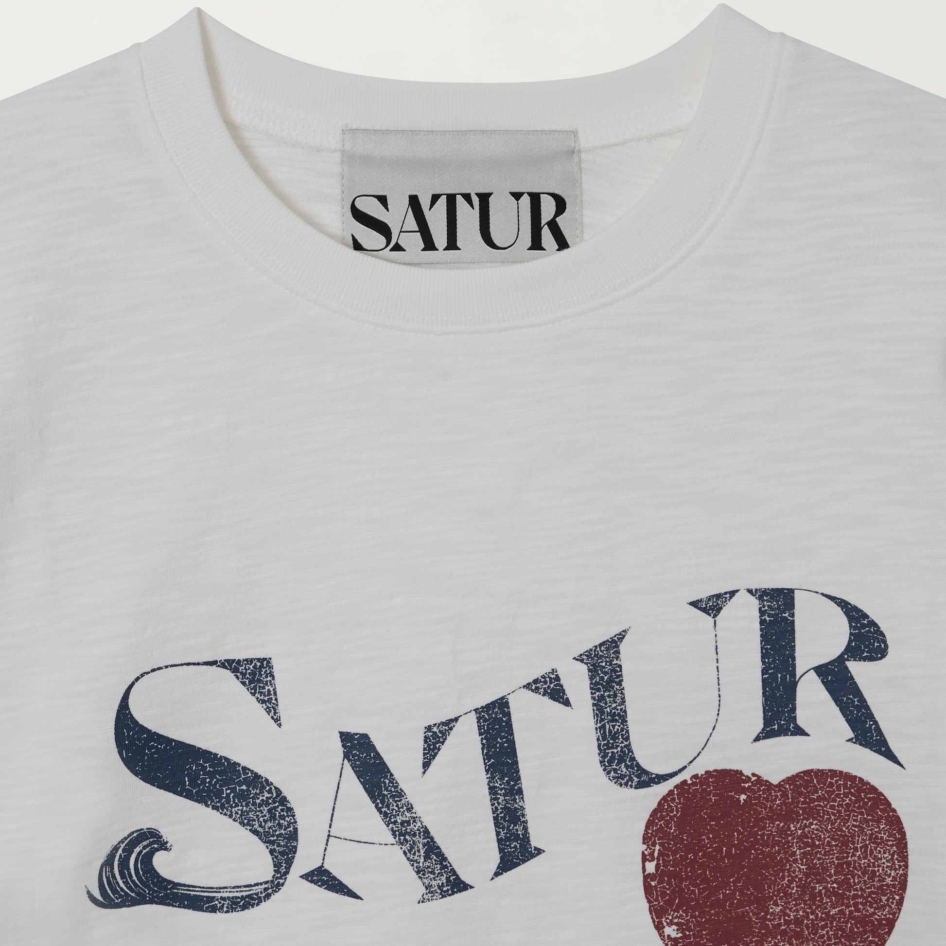 SATUR Wave Logo Regular Fit Slub T-Shirt White graphic tee slub fabric vintage casual