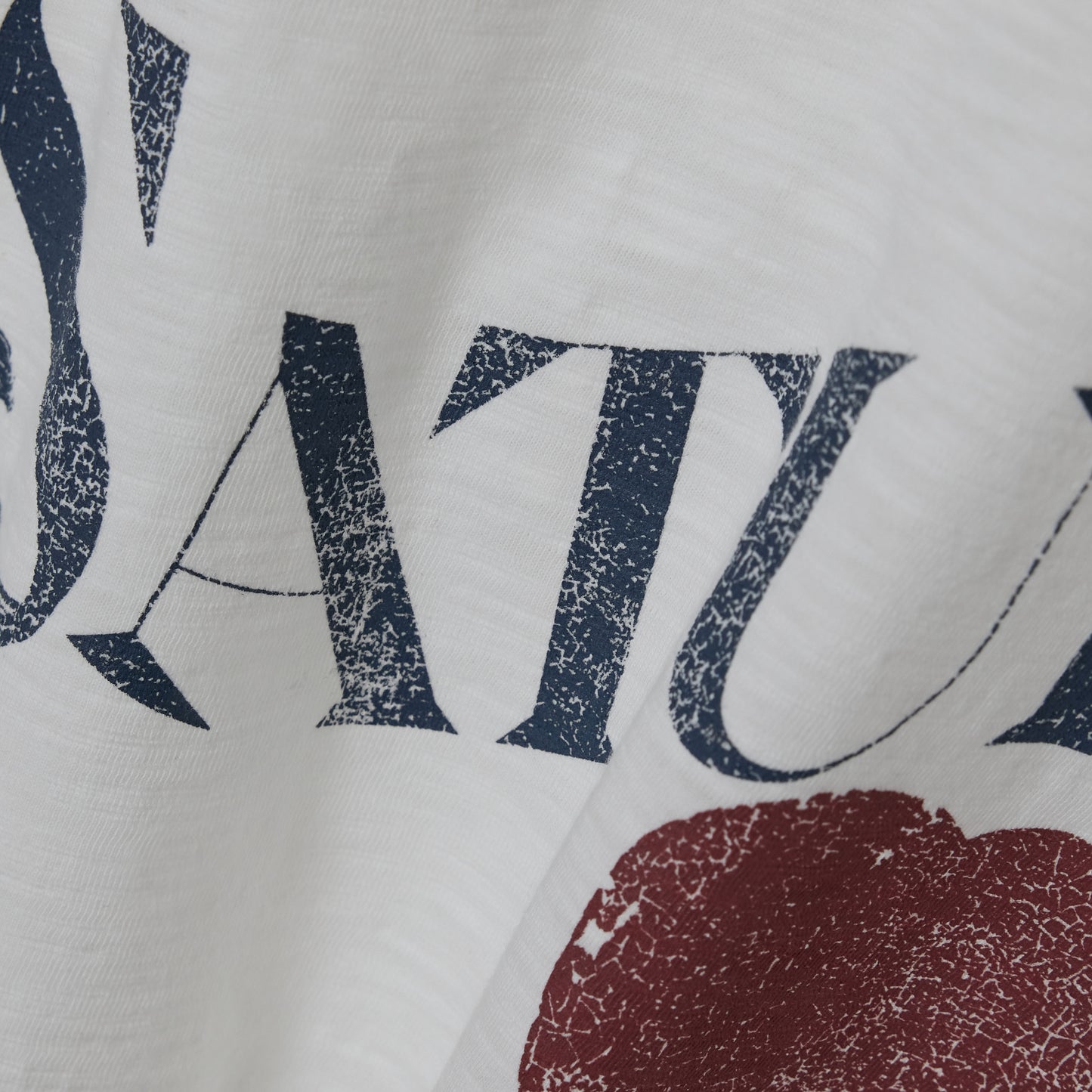 SATUR Wave Logo Regular Fit Slub T-Shirt White graphic tee slub fabric vintage casual