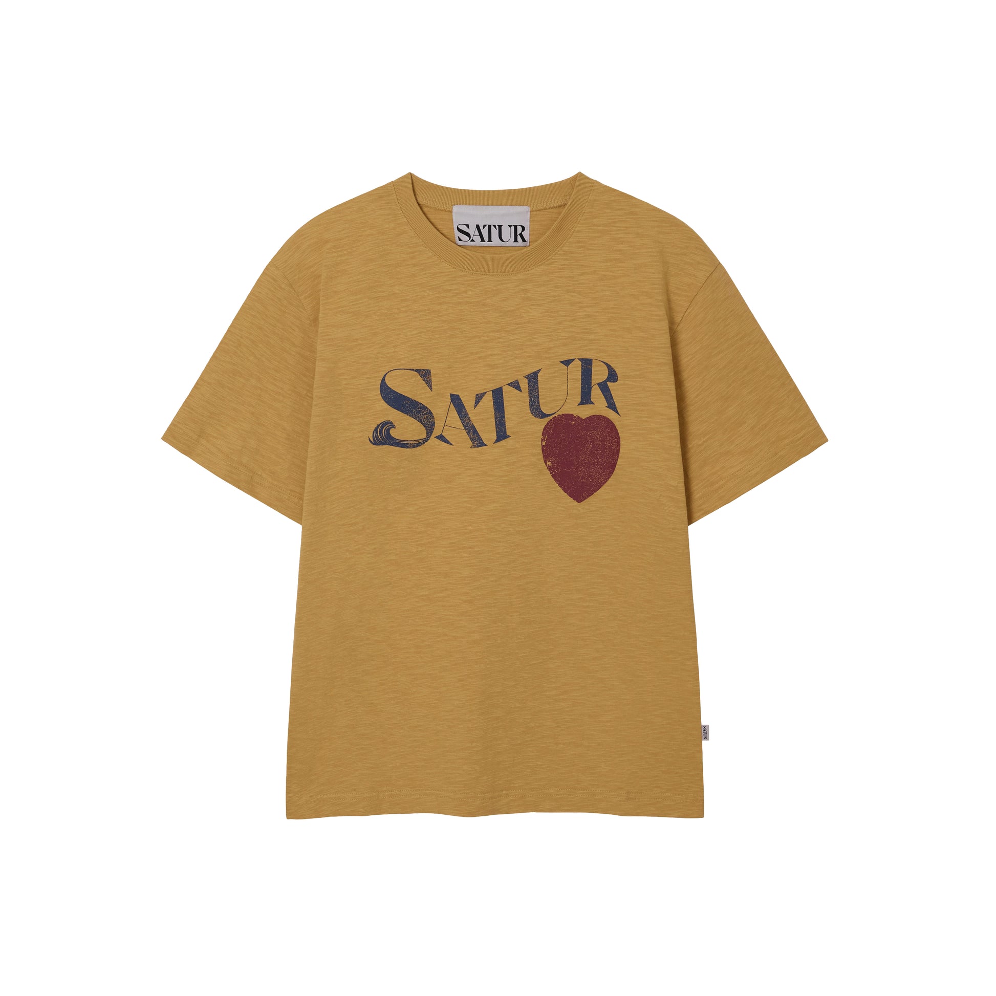 SATUR Wave Logo Regular Fit Slub T-Shirt Yellow graphic tee slub fabric vintage casual