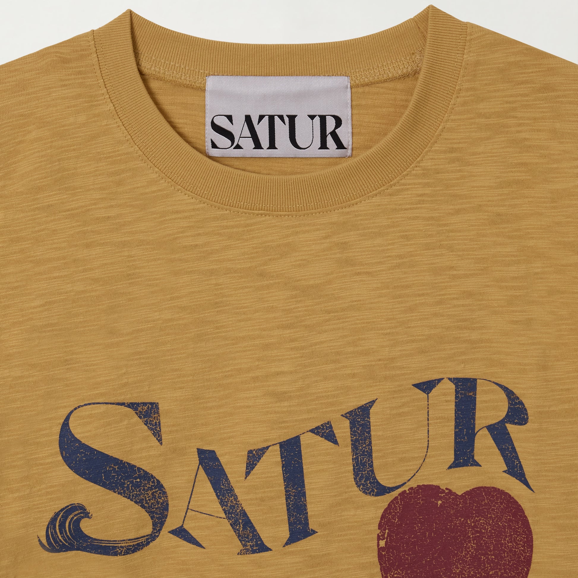 SATUR Wave Logo Regular Fit Slub T-Shirt Yellow graphic tee slub fabric vintage casual