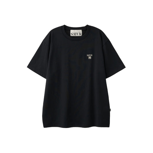 SATUR Loren Classic Logo Half T-Shirt Black oversized tee minimalist embroidered logo casual
