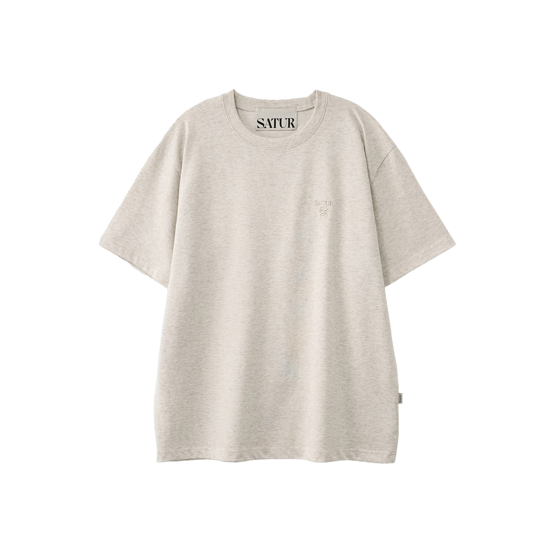 SATUR Loren Classic Logo Half T-Shirt Oatmeal oversized tee minimalist embroidered logo casual