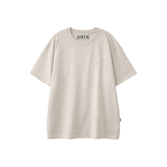 SATUR Loren Classic Logo Half T-Shirt Oatmeal oversized tee minimalist embroidered logo casual
