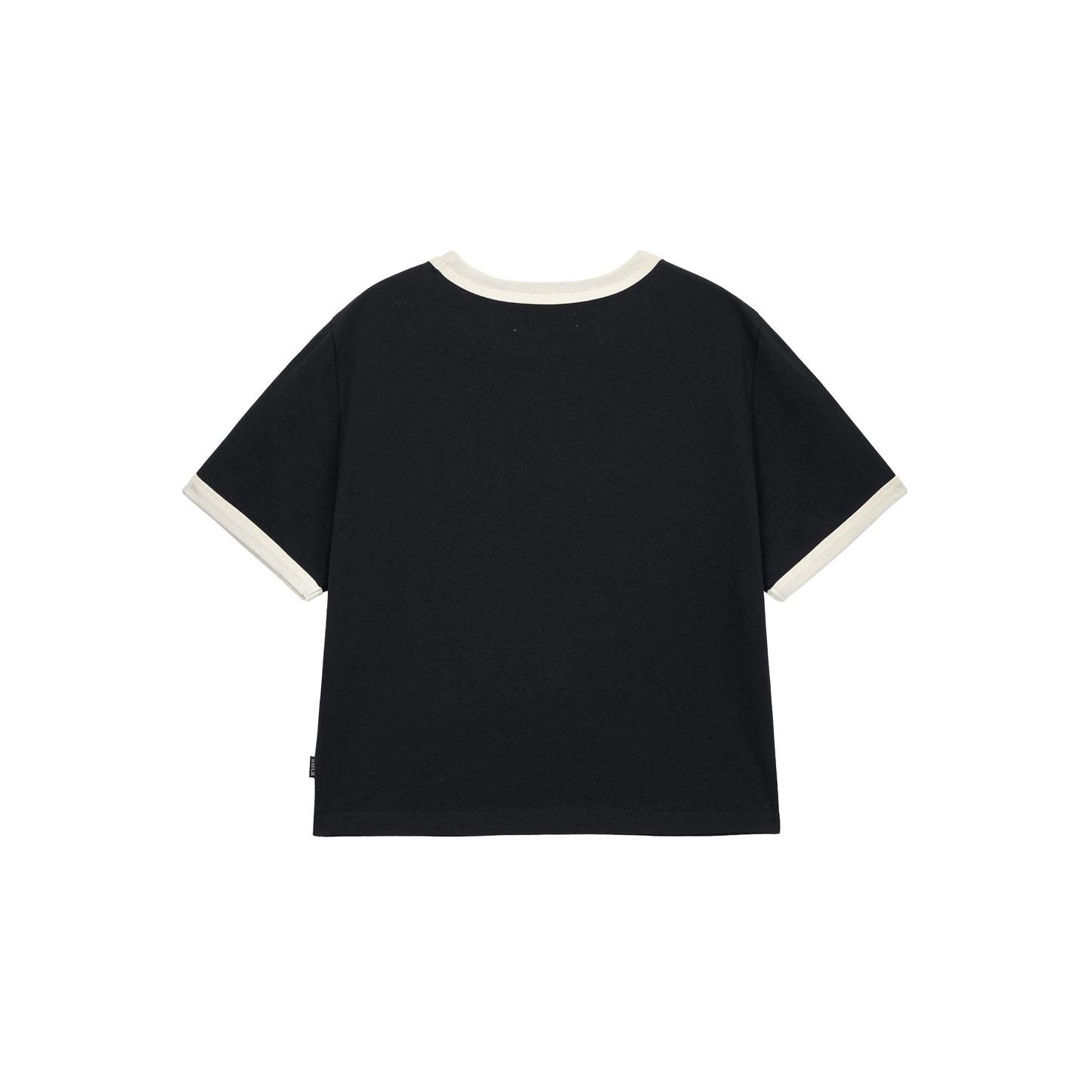 SATUR Arch Logo Ringer T-Shirt Black womens tee contrast trim logo casual retro