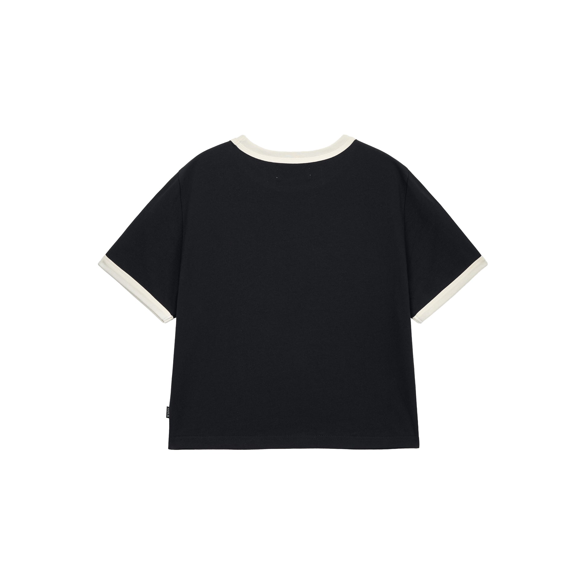 SATUR Arch Logo Ringer T-Shirt Black womens tee contrast trim logo casual retro