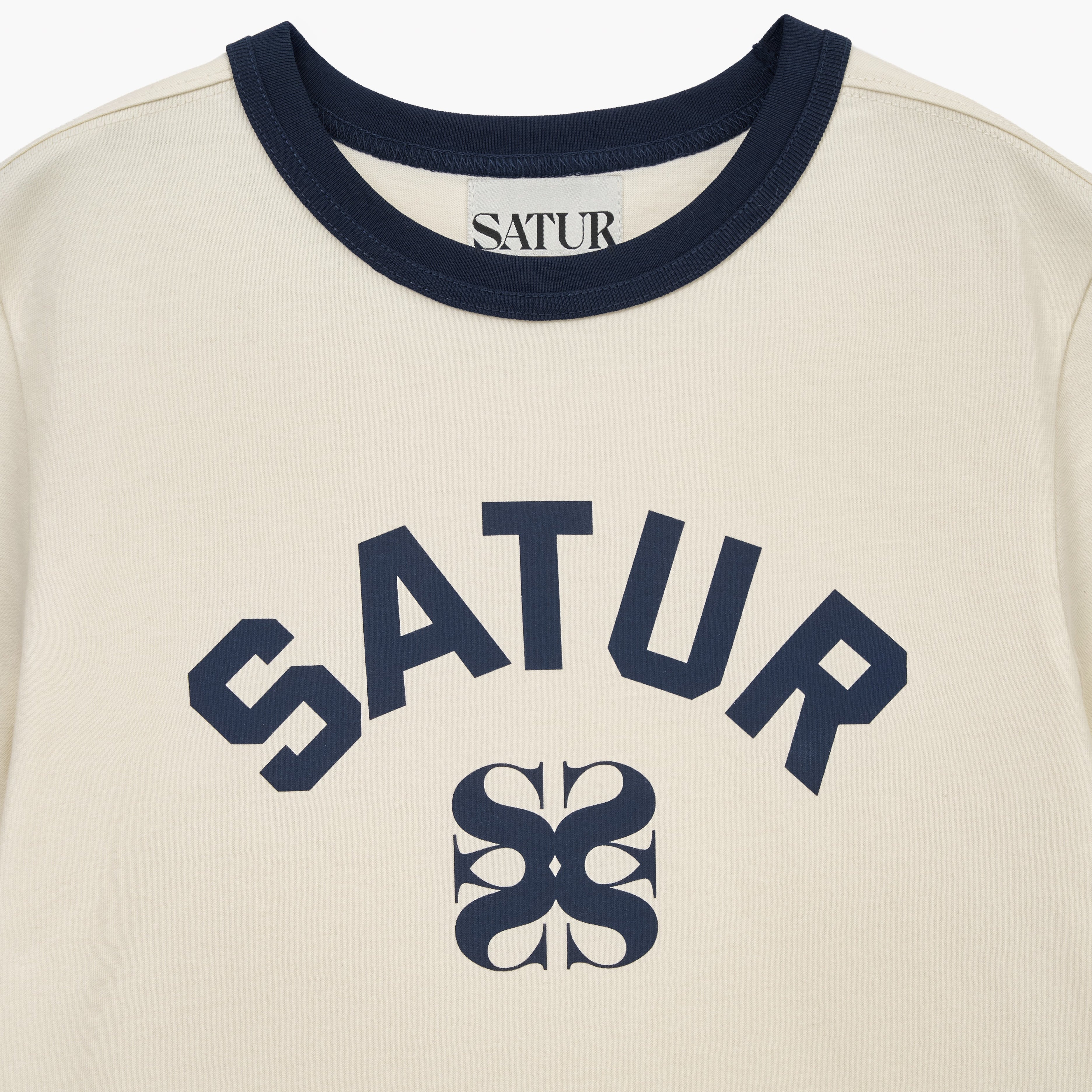 トップス 26SS SATUR Arch Logo Ringer T-Shirt SATUR Arch Logo Ringer T-Shirt 'Cream' (WMNS) - SneakSurf Singapore