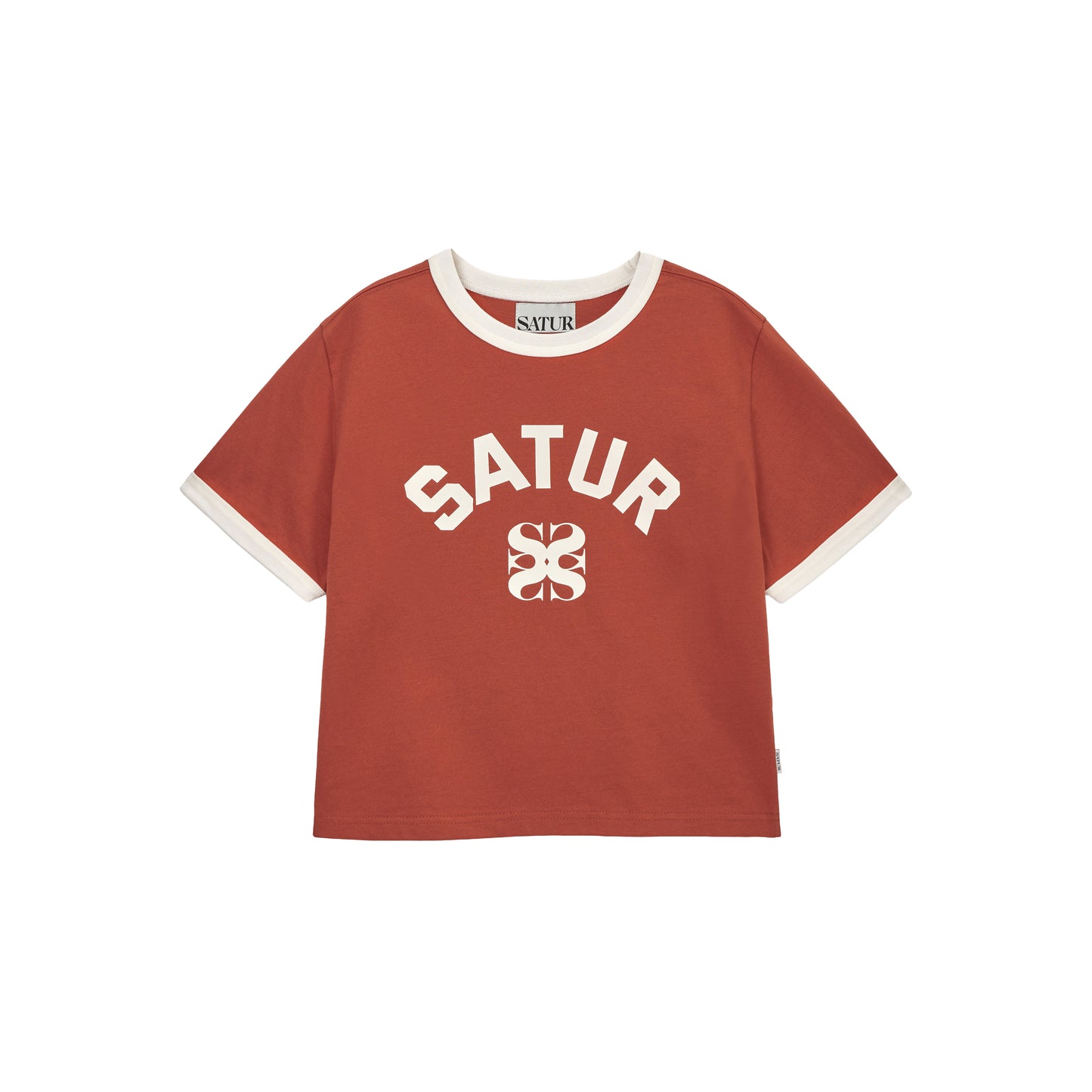 SATUR Arch Logo Ringer T-Shirt Red womens tee contrast trim logo casual retro