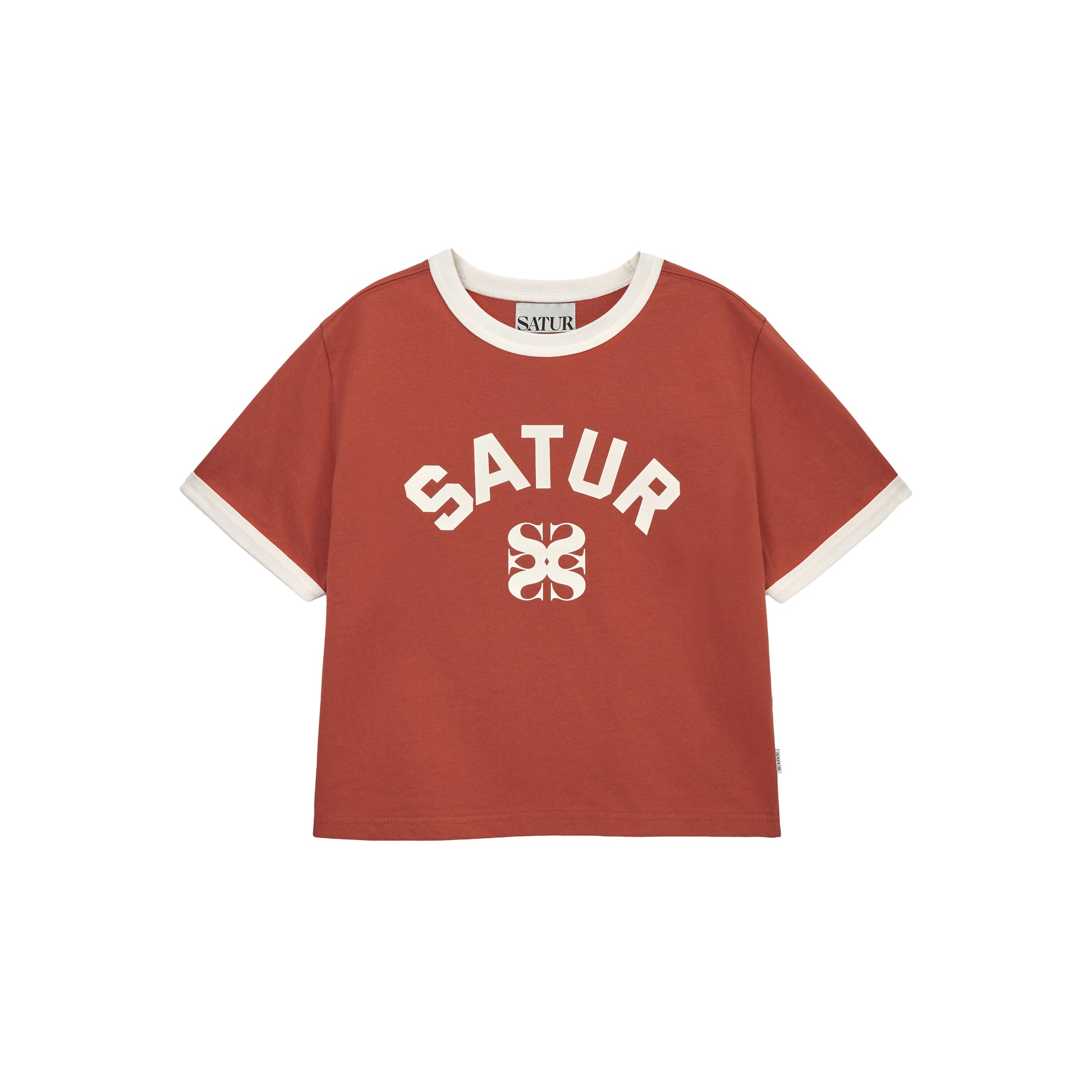 SATUR Arch Logo Ringer T-Shirt Red womens tee contrast trim logo casual retro