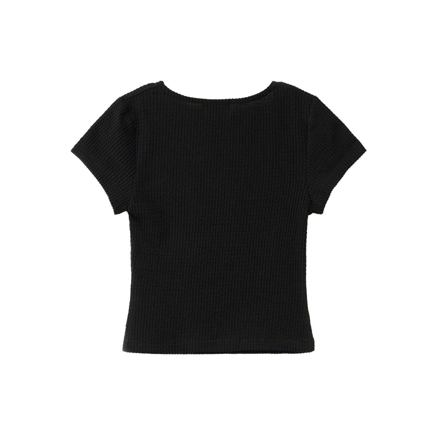 SATUR Square Neck Crinkle T-Shirt Black womens top textured fabric minimalist casual