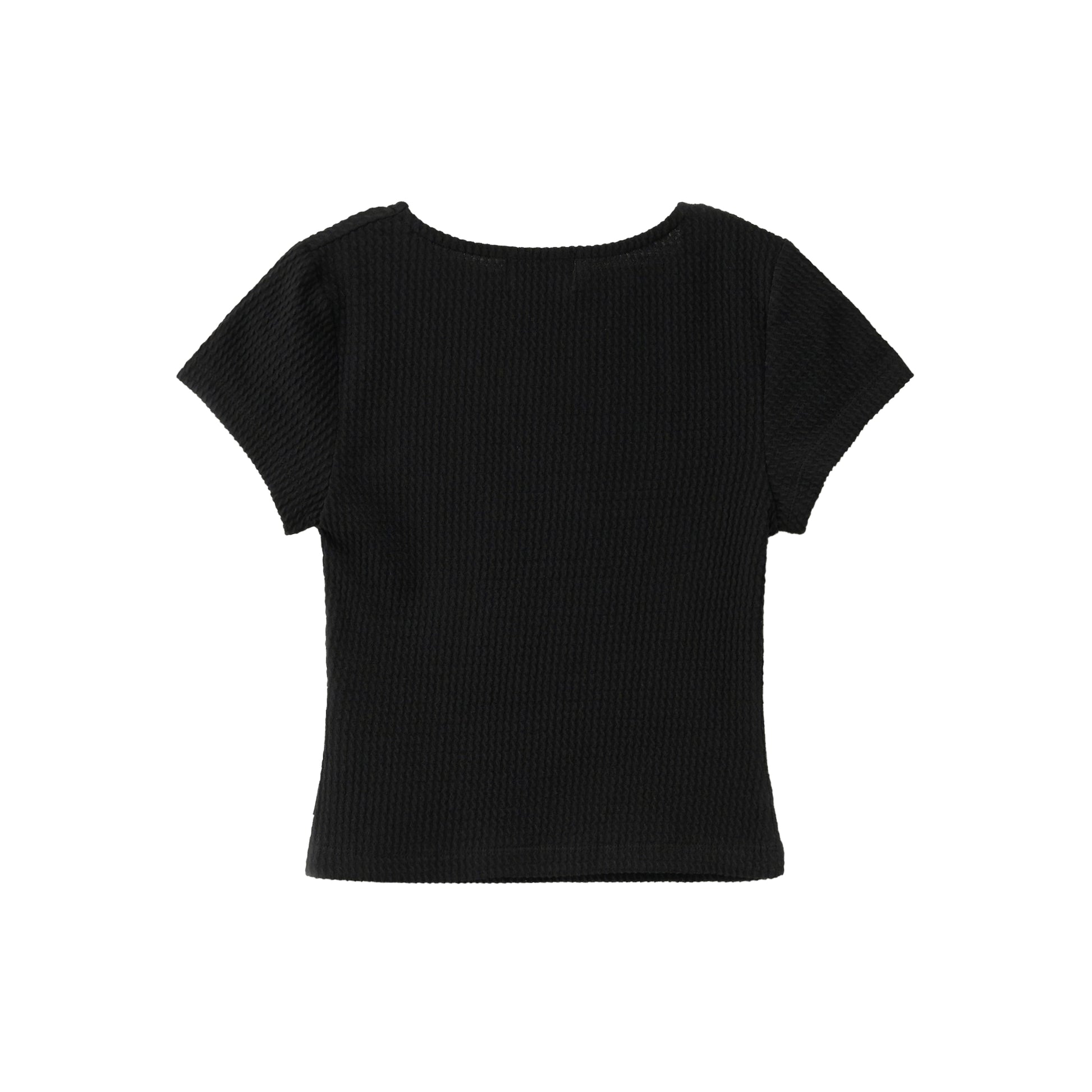 SATUR Square Neck Crinkle T-Shirt Black womens top textured fabric minimalist casual