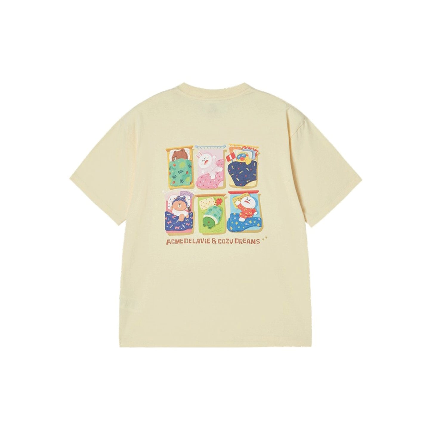 ADLV Sleeping Line Friends SS T-Shirt Light Yellow oversized graphic tee Line Friends print casual streetwear top