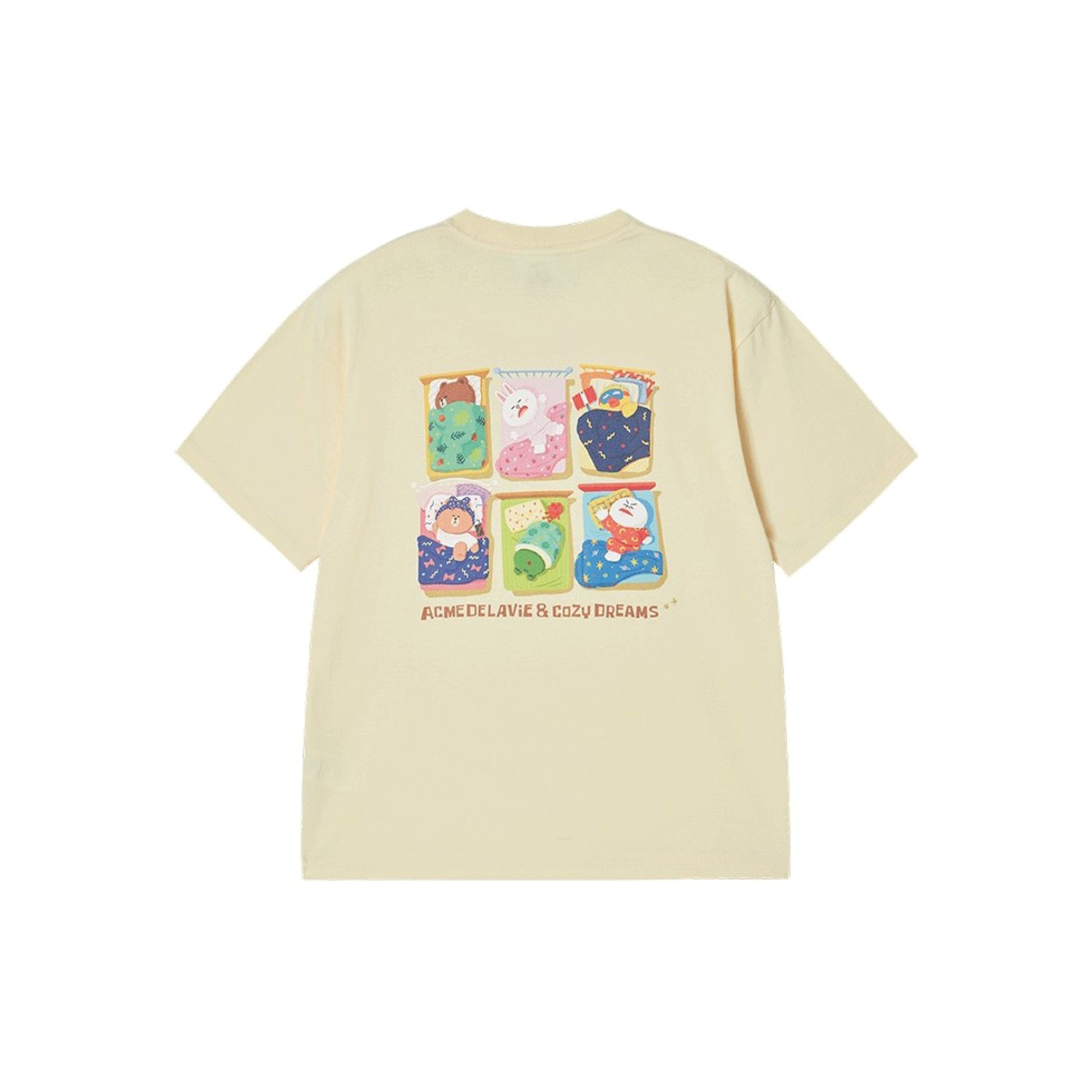 ADLV Sleeping Line Friends SS T-Shirt Light Yellow oversized graphic tee Line Friends print casual streetwear top