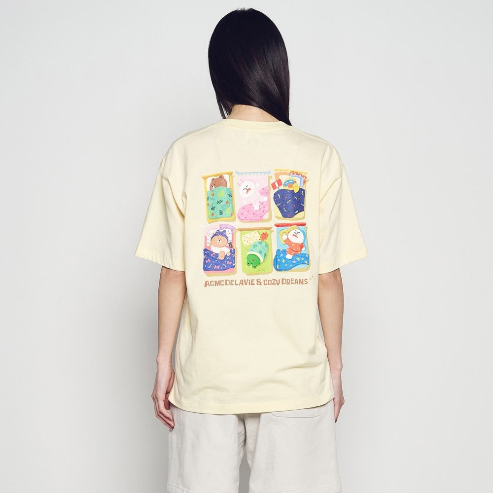 ADLV Sleeping Line Friends SS T-Shirt Light Yellow oversized graphic tee Line Friends print casual streetwear top
