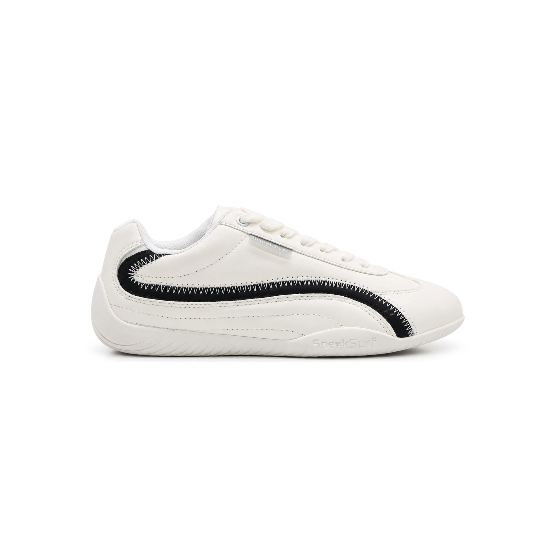 SneakSurf Racer Cream White Black lifestyle sneaker with premium synthetic upper low-profile silhouette and flexible rubber outsole