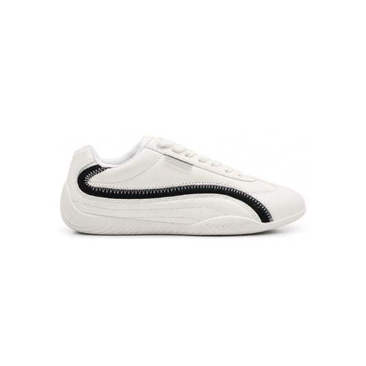SneakSurf Racer Cream White Black lifestyle sneaker with premium synthetic upper low-profile silhouette and flexible rubber outsole