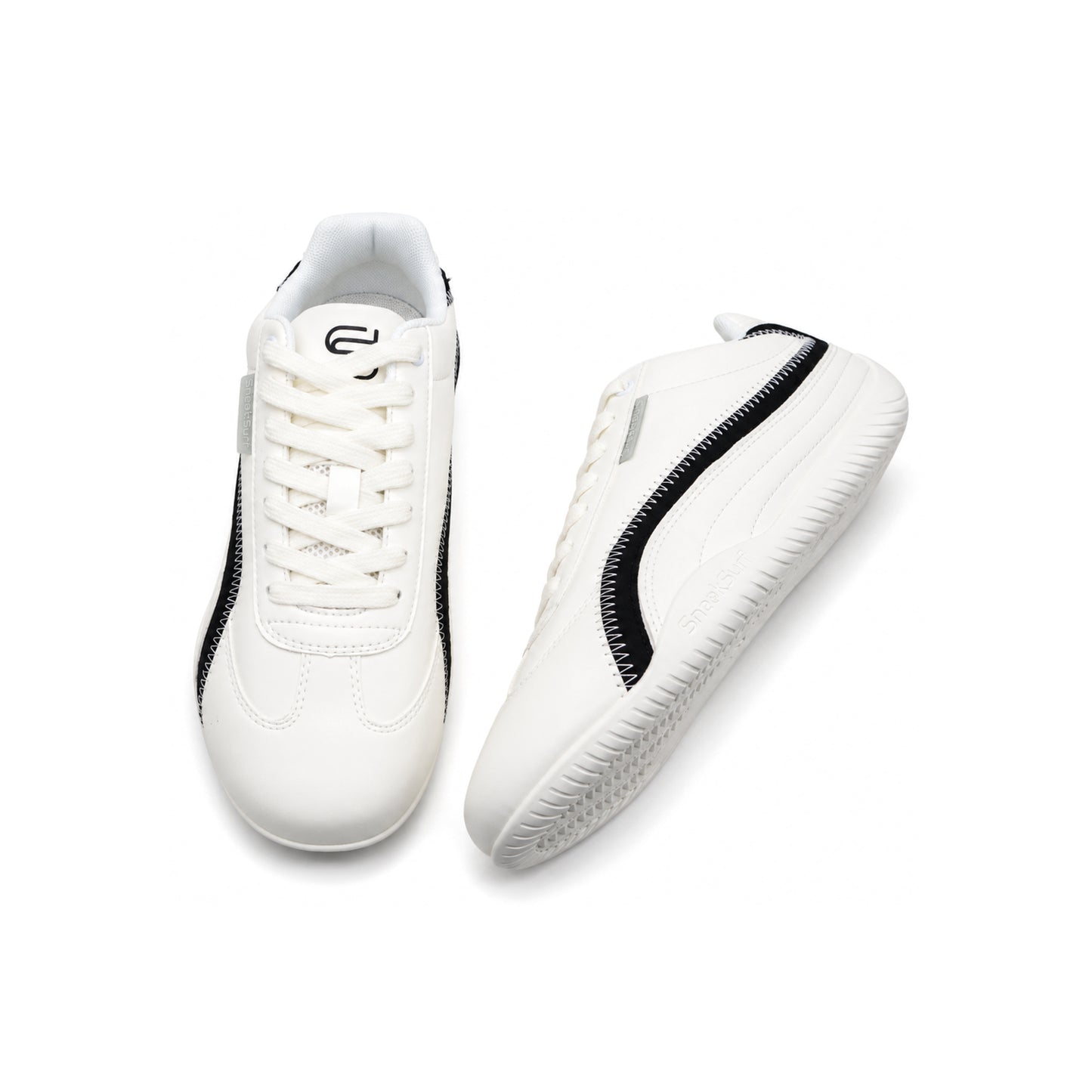 SneakSurf Racer Cream White Black lifestyle sneaker with premium synthetic upper low-profile silhouette and flexible rubber outsole