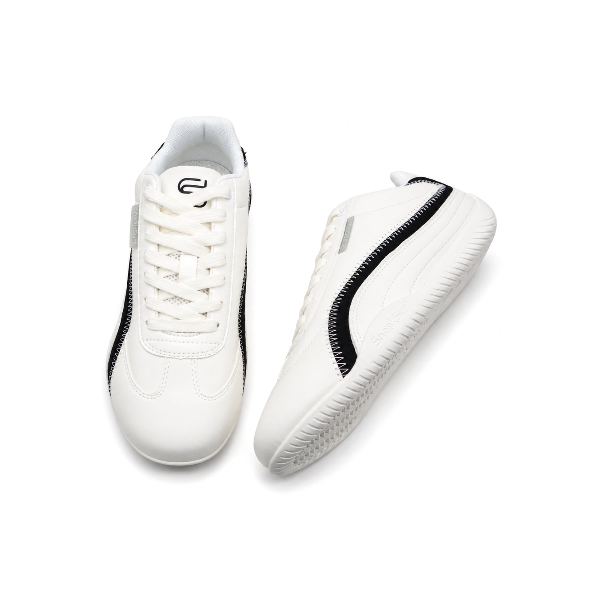 SneakSurf Racer Cream White Black lifestyle sneaker with premium synthetic upper low-profile silhouette and flexible rubber outsole