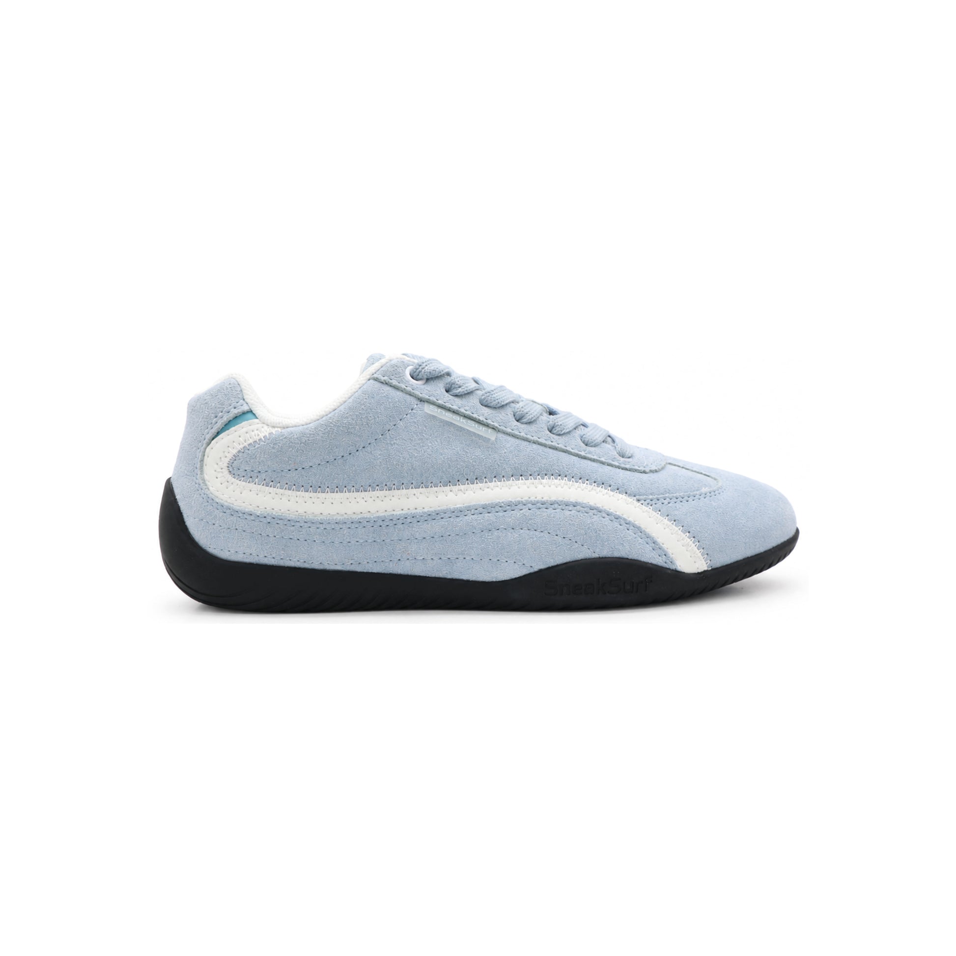 SneakSurf Racer Sky Blue Light Blue lifestyle sneaker with breathable mesh upper premium suede overlays and black rubber outsole