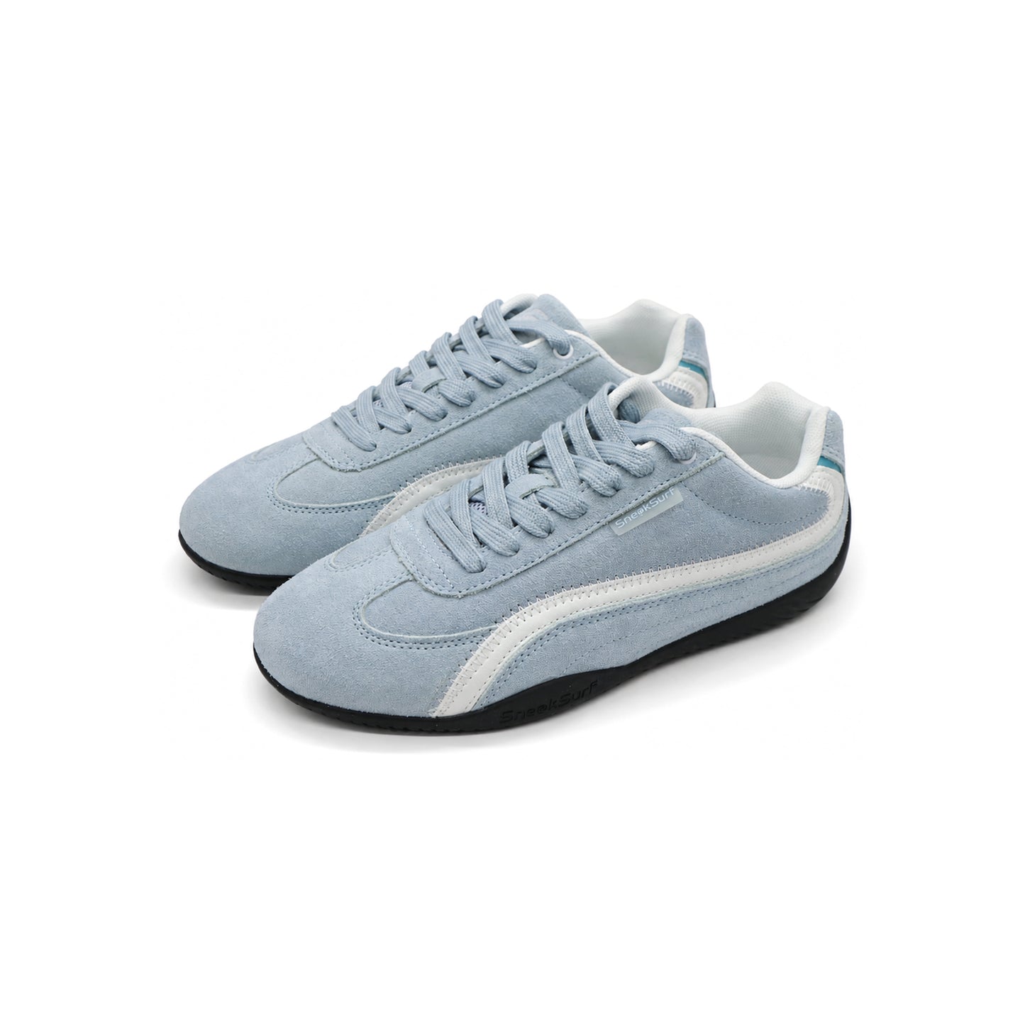 SneakSurf Racer Sky Blue Light Blue lifestyle sneaker with breathable mesh upper premium suede overlays and black rubber outsole