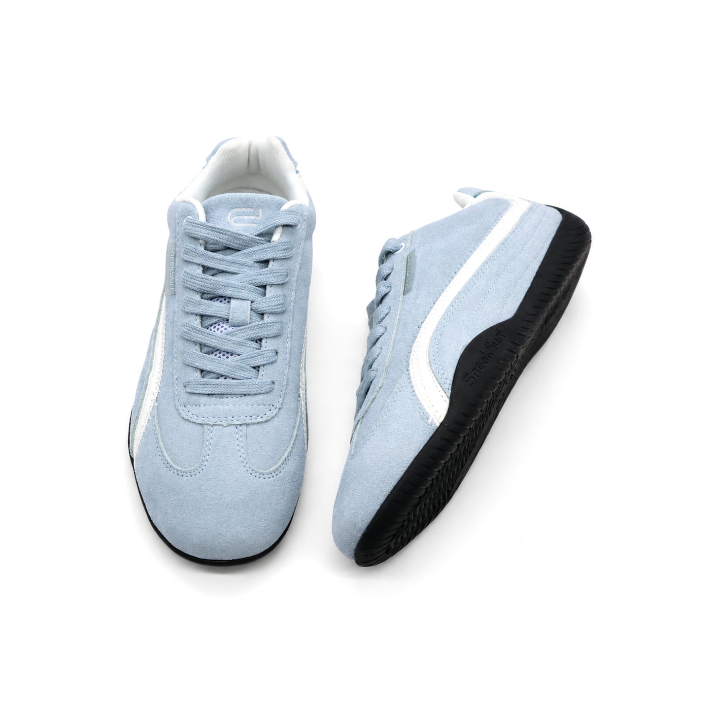 SneakSurf Racer Sky Blue Light Blue lifestyle sneaker with breathable mesh upper premium suede overlays and black rubber outsole