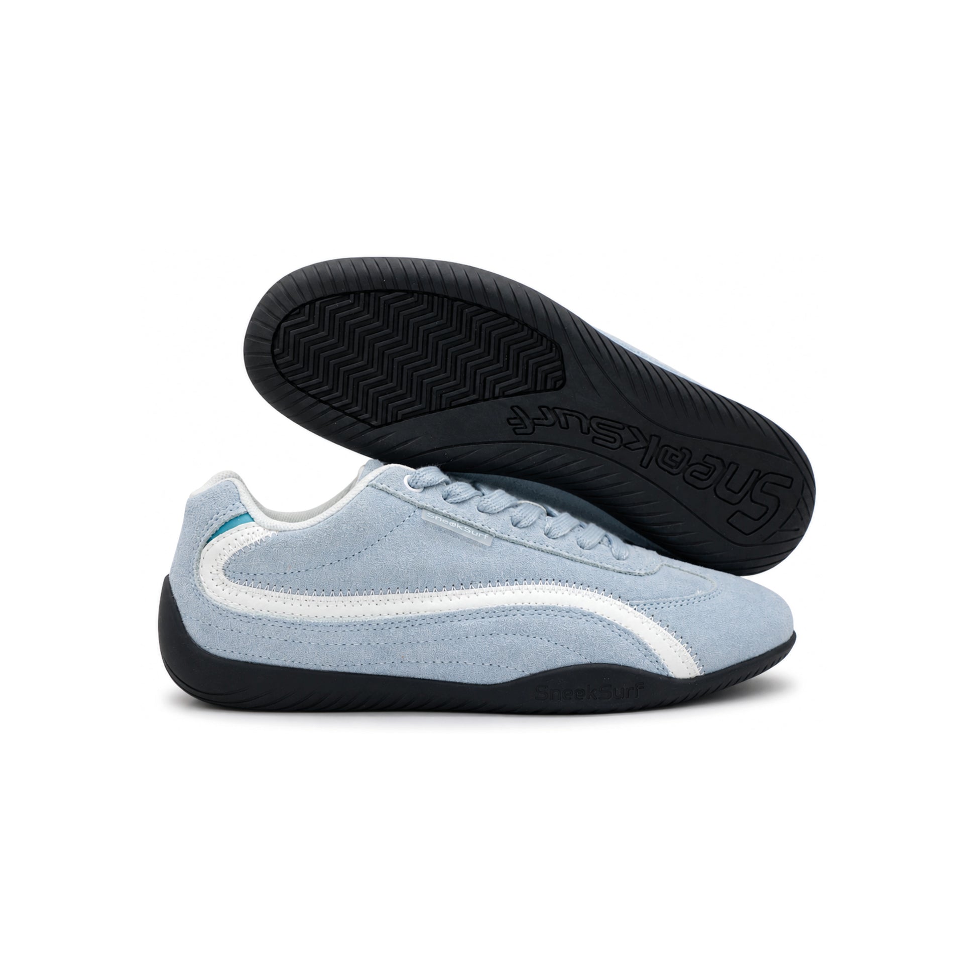 SneakSurf Racer Sky Blue Light Blue lifestyle sneaker with breathable mesh upper premium suede overlays and black rubber outsole