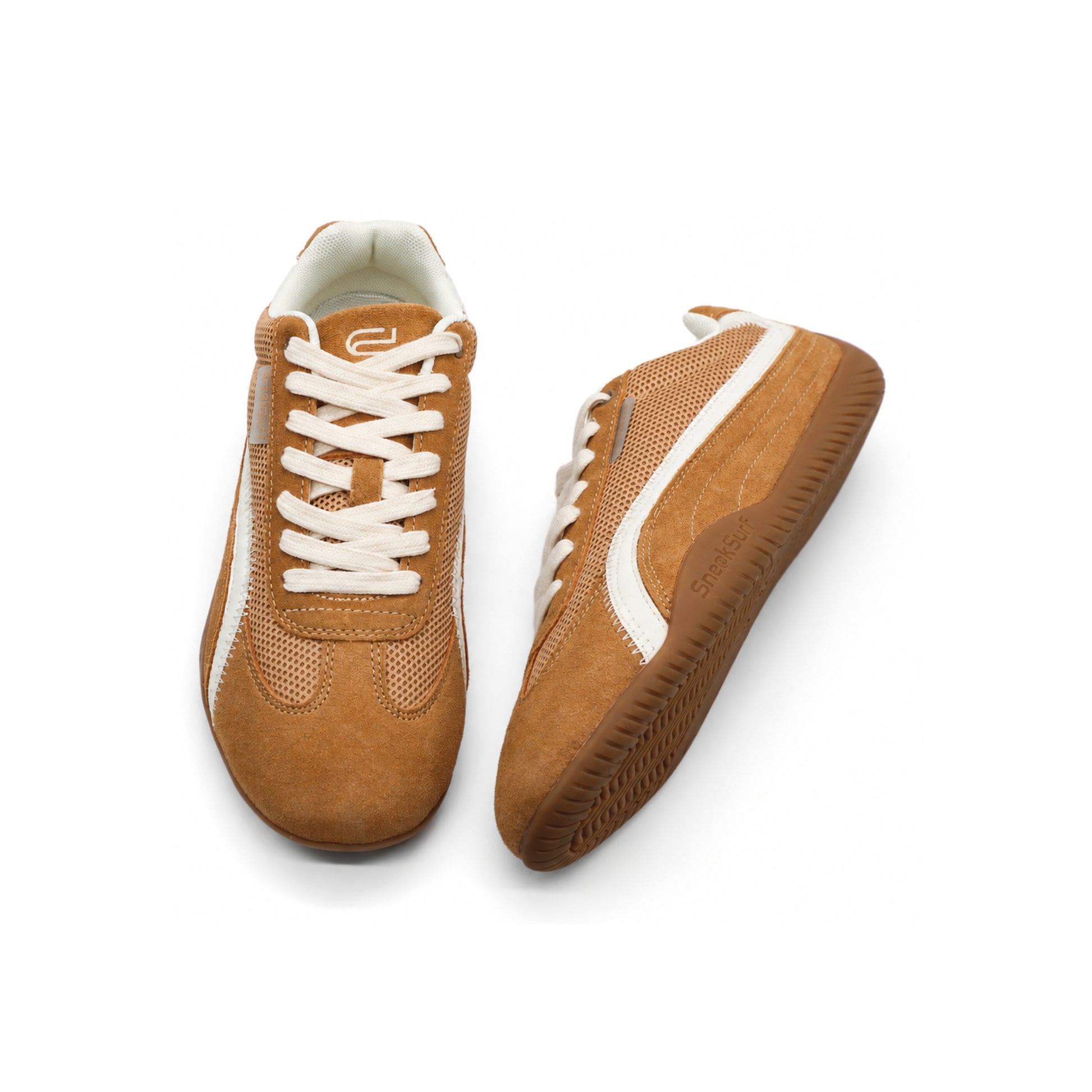 SneakSurf Racer Sand Dune Brown lifestyle sneaker with breathable mesh upper suede overlays and gum rubber outsole