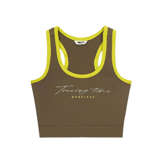 Boneless Contrast Lettering Slim-Fit Cropped Tank Top 'Brown' (WMNS)